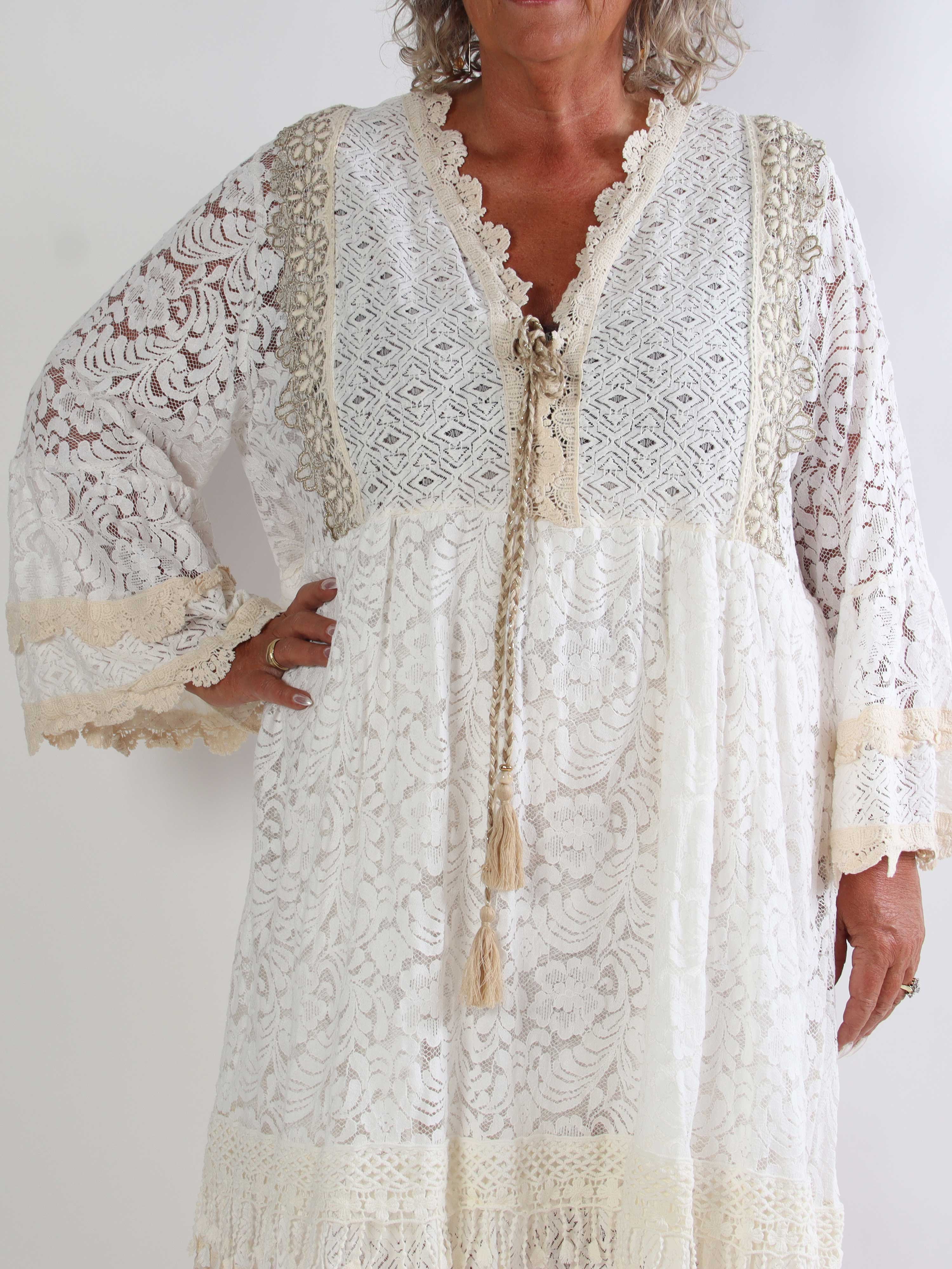 Odessa - Feminin blonde plus size tunikakjole i en bomuldsblanding